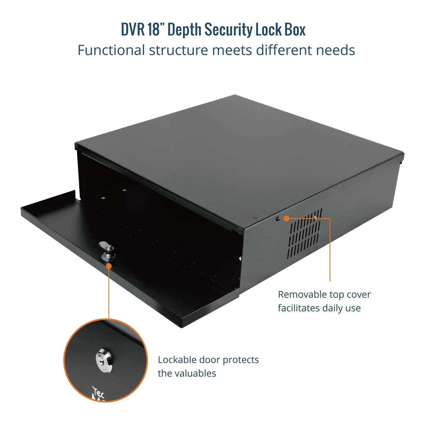 Tecmojo DVR Lock Box with Fan, Heavy Duty Electronics Security Box for NVR, POE Switch, Document, Metal Security Storage in Stores, Office, Home(18×18×5in)