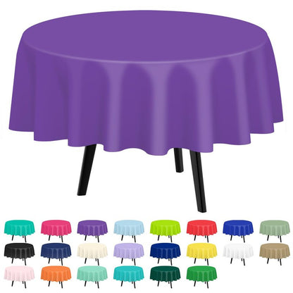 QIKSION Purple Round Tablecloth 2 Pack, 84 Inch Plastic Table Cover Disposable for Parties