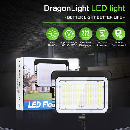 DragonLight 240W LED Flood Light with Dusk to Dawn Photocell, IP65 Waterproof Adjustable Knuckle Mount LED Floodlights Outdoor, 5000K Daylight 36,000LM Super Bright 100-277V for Large Area Lighting