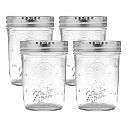 Ball Regular Mouth Glass Mason Jars with Lids and Bands, Used for Canning (Half Pint, 8 Ounce (Pack of 4))