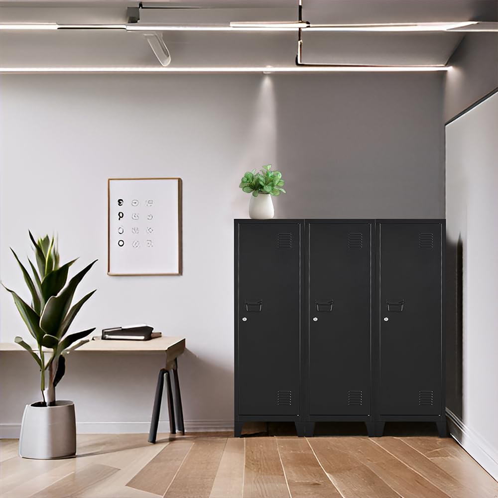 Metal Locker with Doors and Shelves, Locking Storage Cabinets for Small Spaces, Lockers for Employees, Lockable Storage Lockers for Office Garage School Gym