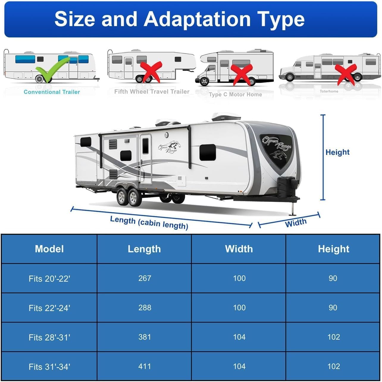 Kayme RV Cover for 28-31ft Travel Trailers, 300D Oxford Heavy Duty Waterproof Camper Cover with Zipper Door.Windproof, UV Protection, Snowproof.Includes 4 Tire Covers, Jack Cover & Wind Straps