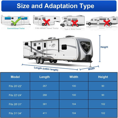 Kayme RV Cover for 28-31ft Travel Trailers, 300D Oxford Heavy Duty Waterproof Camper Cover with Zipper Door.Windproof, UV Protection, Snowproof.Includes 4 Tire Covers, Jack Cover & Wind Straps