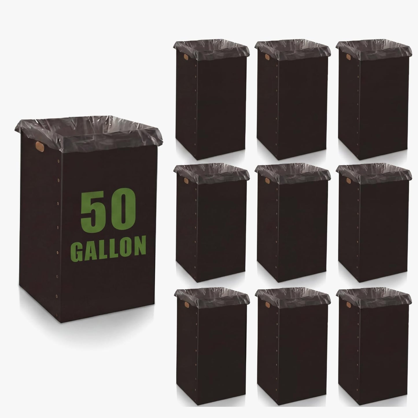 Nosiny 10 Pcs 50 Gallon Corrugated Cardboard Trash Cans for Events, Disposable and Reusable Cardboard Bin Bulk with Trash Bag, Recycling Pop-up Garbage Box, Foldable Waste Container for Party (Black)