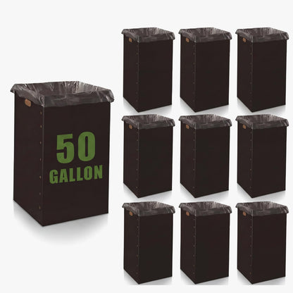 Nosiny 10 Pcs 50 Gallon Corrugated Cardboard Trash Cans for Events, Disposable and Reusable Cardboard Bin Bulk with Trash Bag, Recycling Pop-up Garbage Box, Foldable Waste Container for Party (Black)