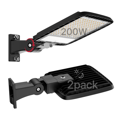 Kifflux 200W LED Parking Lot Lights Arm Mount 24000LM 5000K 120V Street Area Light Commercial Grade with Photocell LED Pole Flood Lighting Outdoor Shoebox Light for Yard/Parking Lot- 2Pack