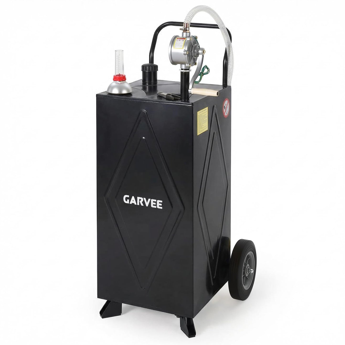 30 Gallon Fuel Gas Caddy Storage Tank, Portable Gas Caddy w/ Wheels, Reversible Manual Hand Pump & Fuel Hose, Anti-Static Grounding Clamp, Vent/Level Gauge, Wide Fill Neck, Gasoline/Diesel Transfer for ATV, Car, Mower, Tractor, Boat