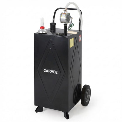 30 Gallon Fuel Gas Caddy Storage Tank, Portable Gas Caddy w/ Wheels, Reversible Manual Hand Pump & Fuel Hose, Anti-Static Grounding Clamp, Vent/Level Gauge, Wide Fill Neck, Gasoline/Diesel Transfer for ATV, Car, Mower, Tractor, Boat