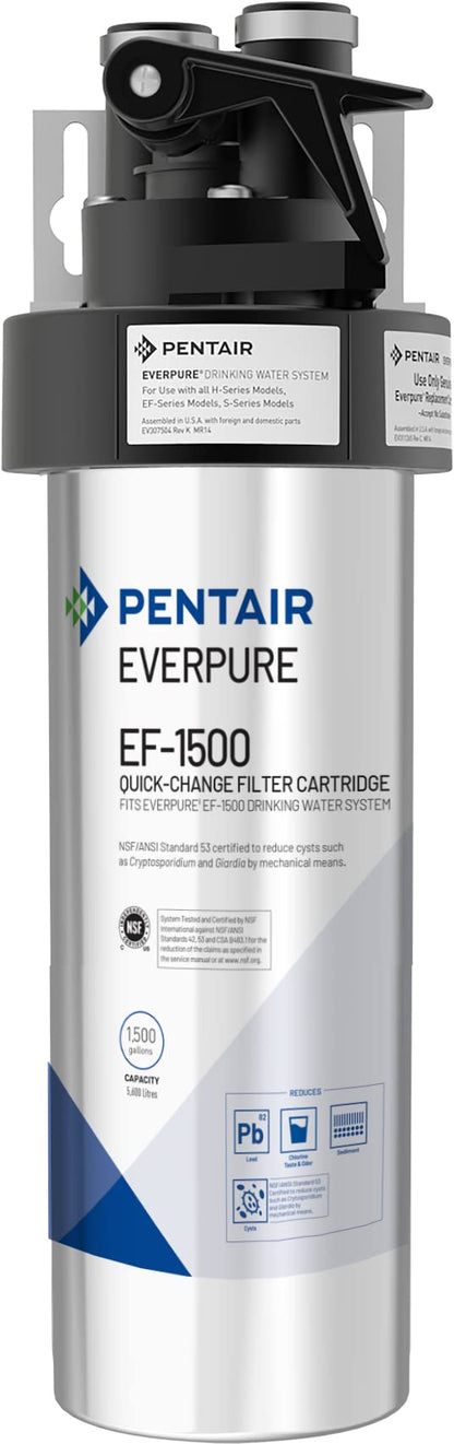 Pentair Everpure EF-1500 Full Flow Drinking Water System, EV985800, NSF Certified to Reduce Lead, Includes Filter Head, Cartridge, and All Hardware, 1,500 Gallon Capacity, 0.5 Micron