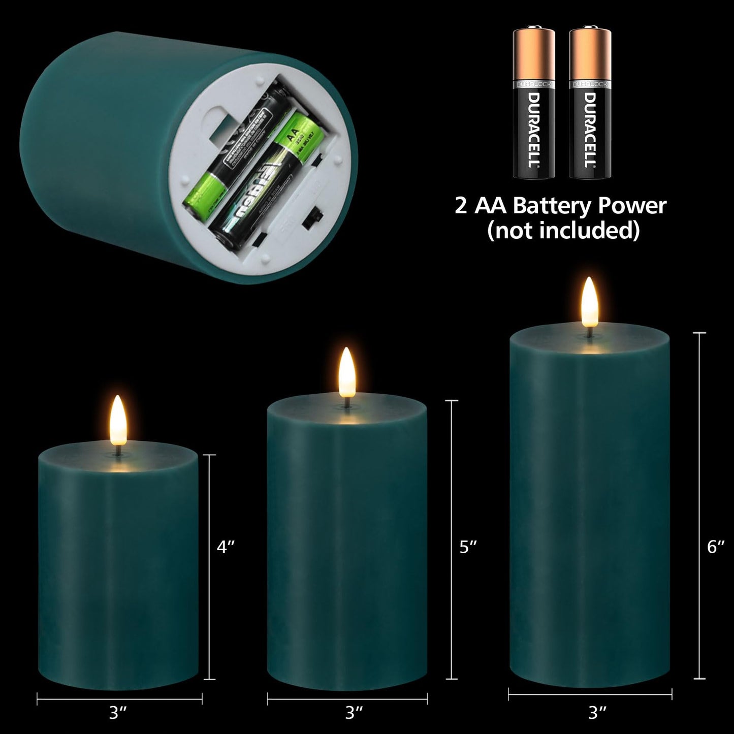 Girimax Green Flameless Pillar Candles with Remote, Flickering Spring LED Wax Candles Battery Operated Set of 3