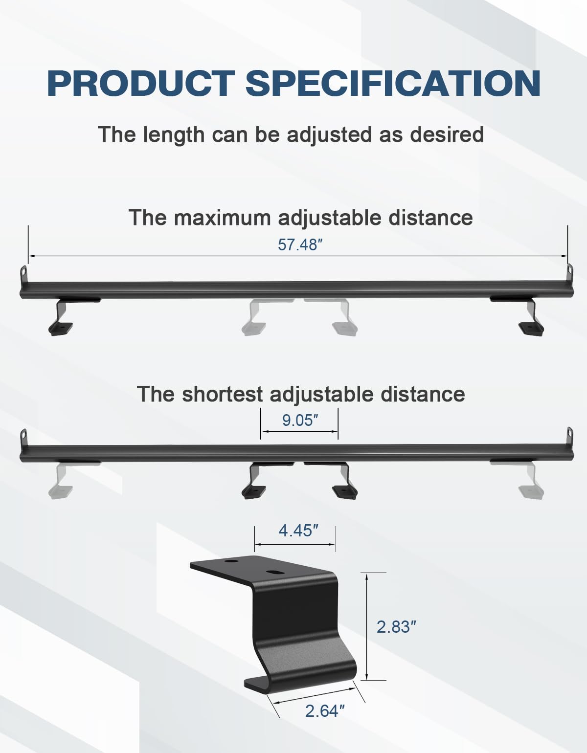 TideFree 57" Universal Roof Ladder Rack for Van & Pickup Truck Cap & Topper, Roof Rack, 2 Bars, Heavy Duty Aluminum Ladder Roof Van Rack Truck Rack (Drilling Required) Adjustable Ladder Rack (Black)