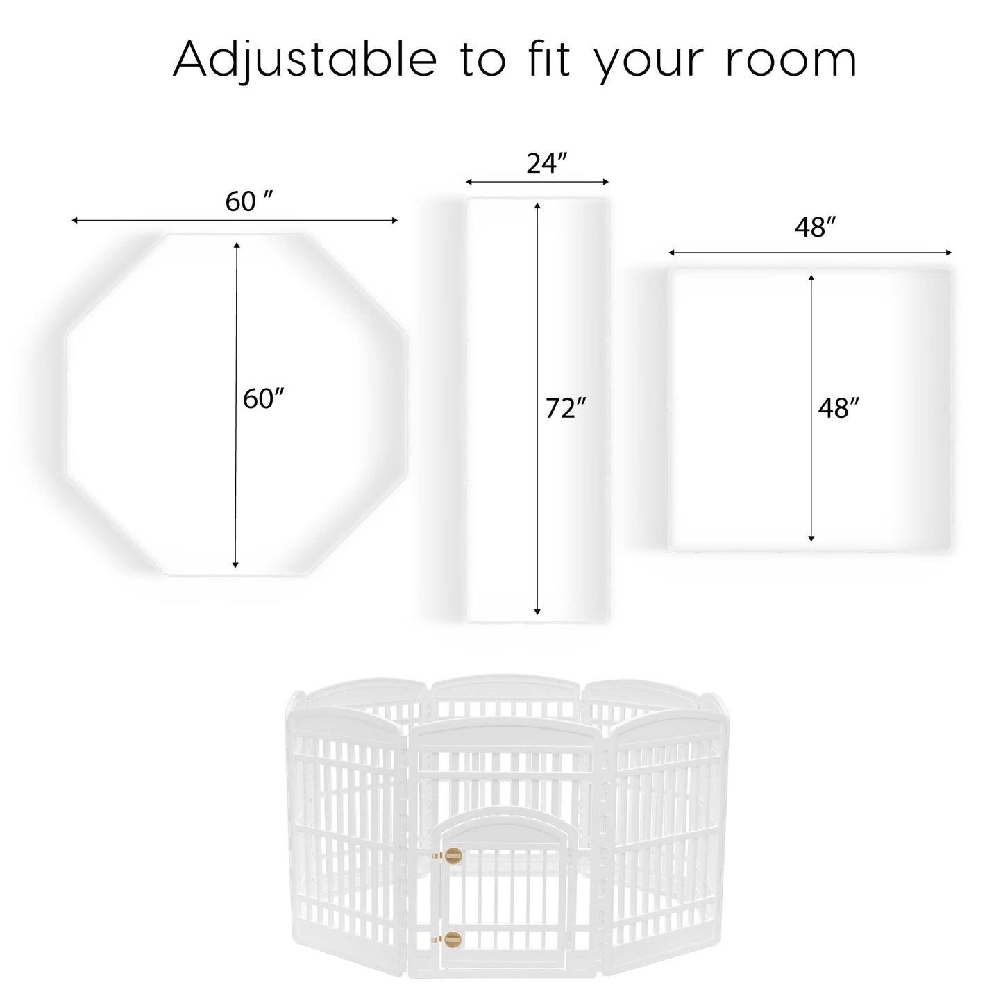 IRIS USA Dog Playpen with Door, 34” 8 Panel Pet Exercise Pen – Indoor Outdoor Puppy Play Pen, Portable Plastic Pet Fence for Small Medium Dogs, Foldable 63” x 63” x 34”, White
