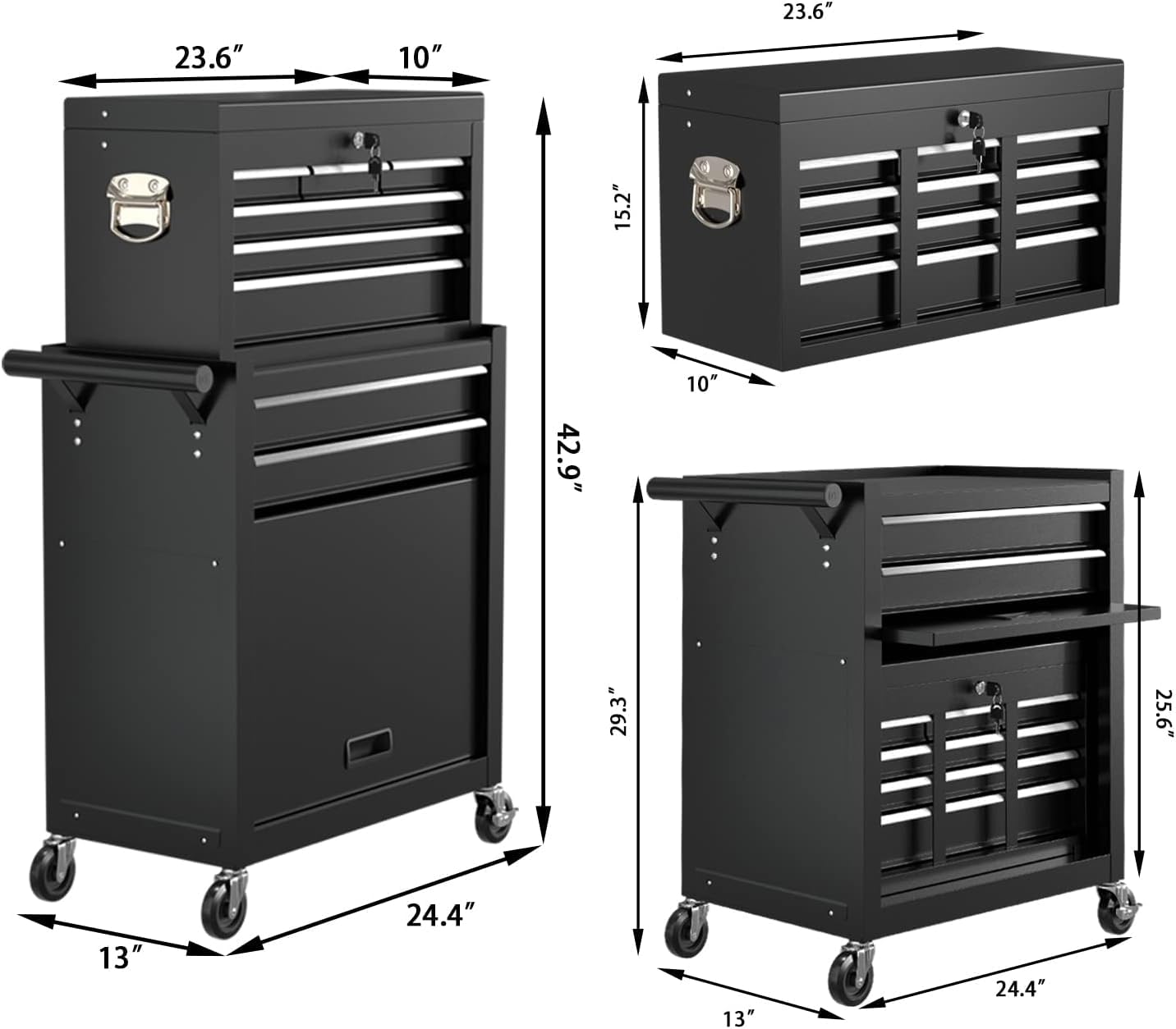 8 Drawer Rolling Tool Chest, High Capacity Tool Box with Lockable Wheels and Drawers, 2 in 1 Portable Toolbox Organizer Storage Cabinet For Garage, Warehouse, Repair Shop