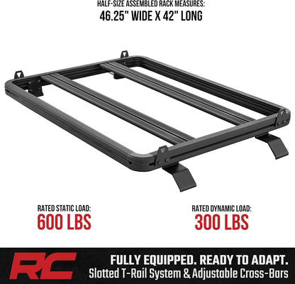 Rough Country Half Roof Rack for Ford Bronco 4-Door (2021–2026) - Aluminum Cargo Carrier with T-Slot Crossbars, 600 lb Load, Overland Roof Storage