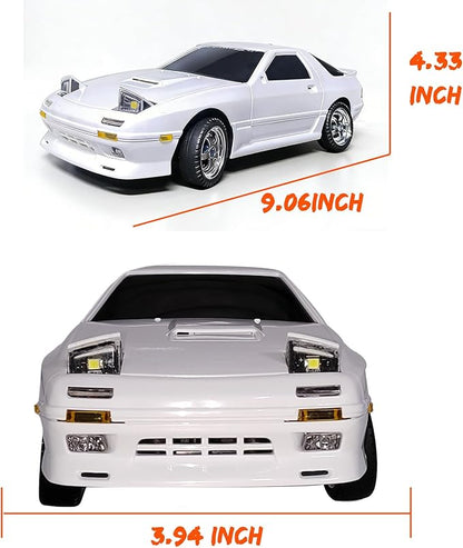 Skymaker Mazda RX7-FC RC Drift Car - 1:18 LDRC RWD Remote Control Car with Two Batteries &amp Metal Drive Shaft Easy to Drift for Adults Indoors Racing(White with Gyro)
