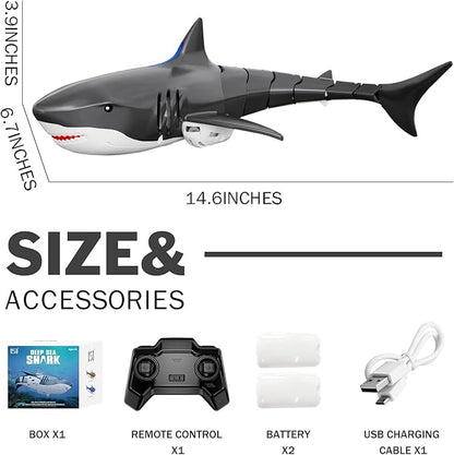 Remote Control Shark Pool Toys for Kids Age 8-12 2.4GHz Waterproof RC Boat Toy Shark with Light for 60 Mins Play Gift for Boys Girls