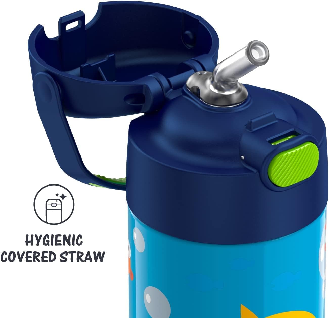THERMOS FUNTAINER Water Bottle - 12 Ounce Kids Stainless Steel Vacuum Insulated with Straw | Baby Shark Design