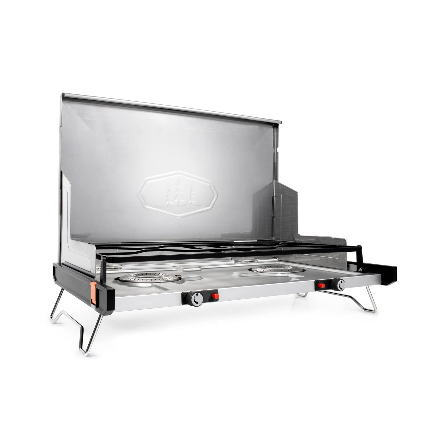 GSI Outdoors Pinnacle Pro 2-Burner Camping & Tailgating Stove, Ultra-Slim Portable Propane, 25,000 BTU, Windscreens, Folding Legs, Outdoor Cooking