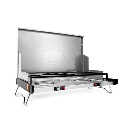 GSI Outdoors Pinnacle Pro 2-Burner Camping & Tailgating Stove, Ultra-Slim Portable Propane, 25,000 BTU, Windscreens, Folding Legs, Outdoor Cooking