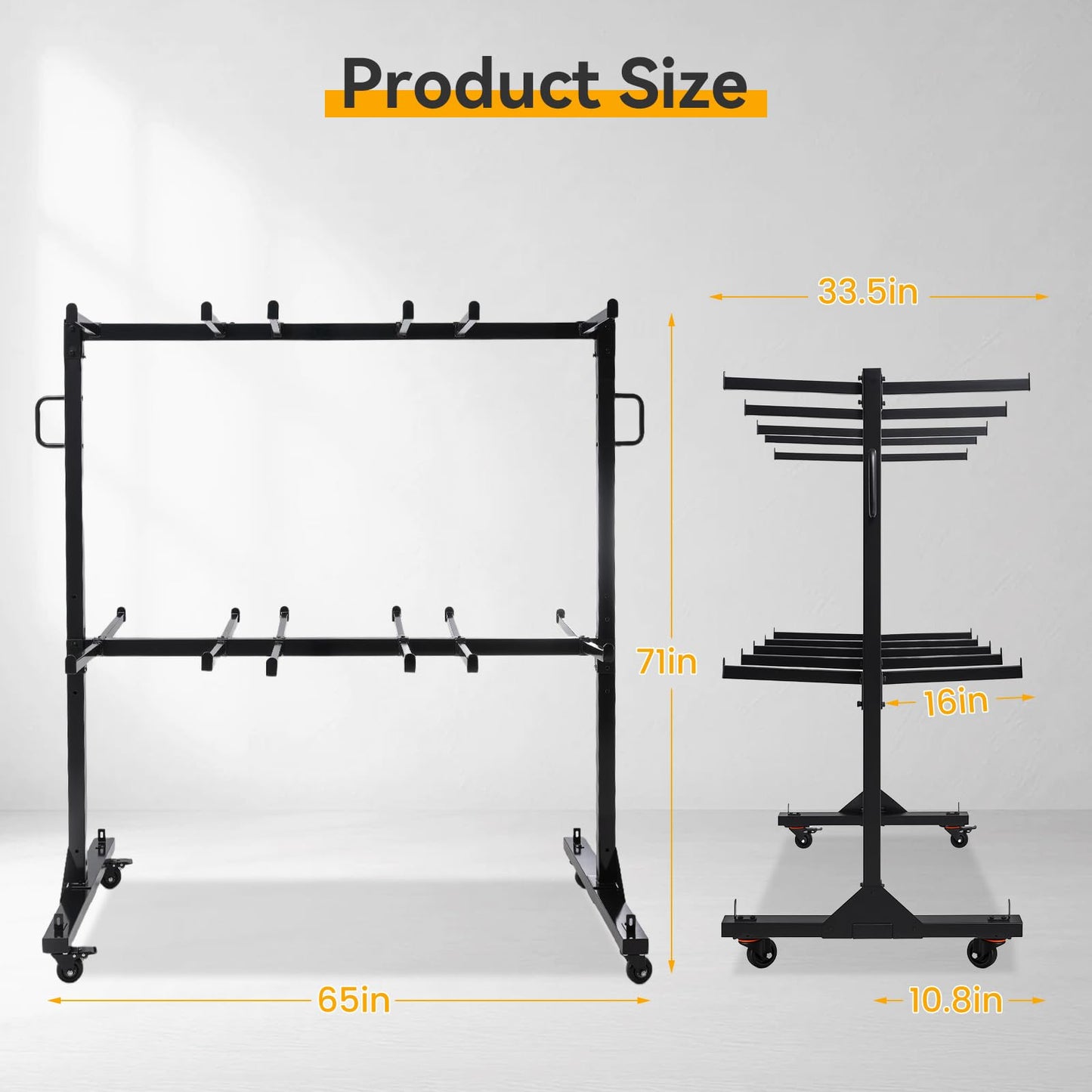 Folding Chair Cart, 2-Tier Heavy Duty Chair Storage Rack with Wheels, Holds 84 Chairs or 42 Chairs + 12 Tables, 1000 lbs Capacity, Locking Casters, Cover & Straps for Events, Church, School