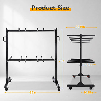 Folding Chair Cart, 2-Tier Heavy Duty Chair Storage Rack with Wheels, Holds 84 Chairs or 42 Chairs + 12 Tables, 1000 lbs Capacity, Locking Casters, Cover & Straps for Events, Church, School