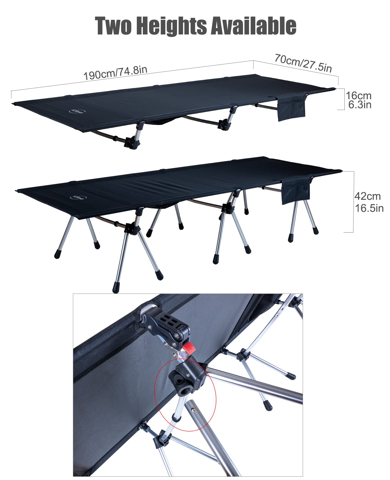 iClimb 1 Stable Square Folding Table and 1 Two Heights Super Easy Assemble Cot Bundle for Adults Outdoor Camping Glamping Picnic Travelling Backyards