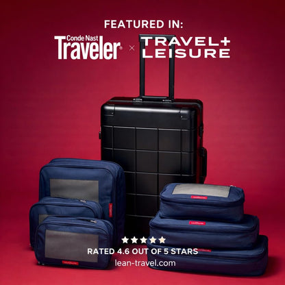 LeanTravel Compression Packing Cubes for Travel Organizers with Double Zipper (12-Pack Black-Blue)