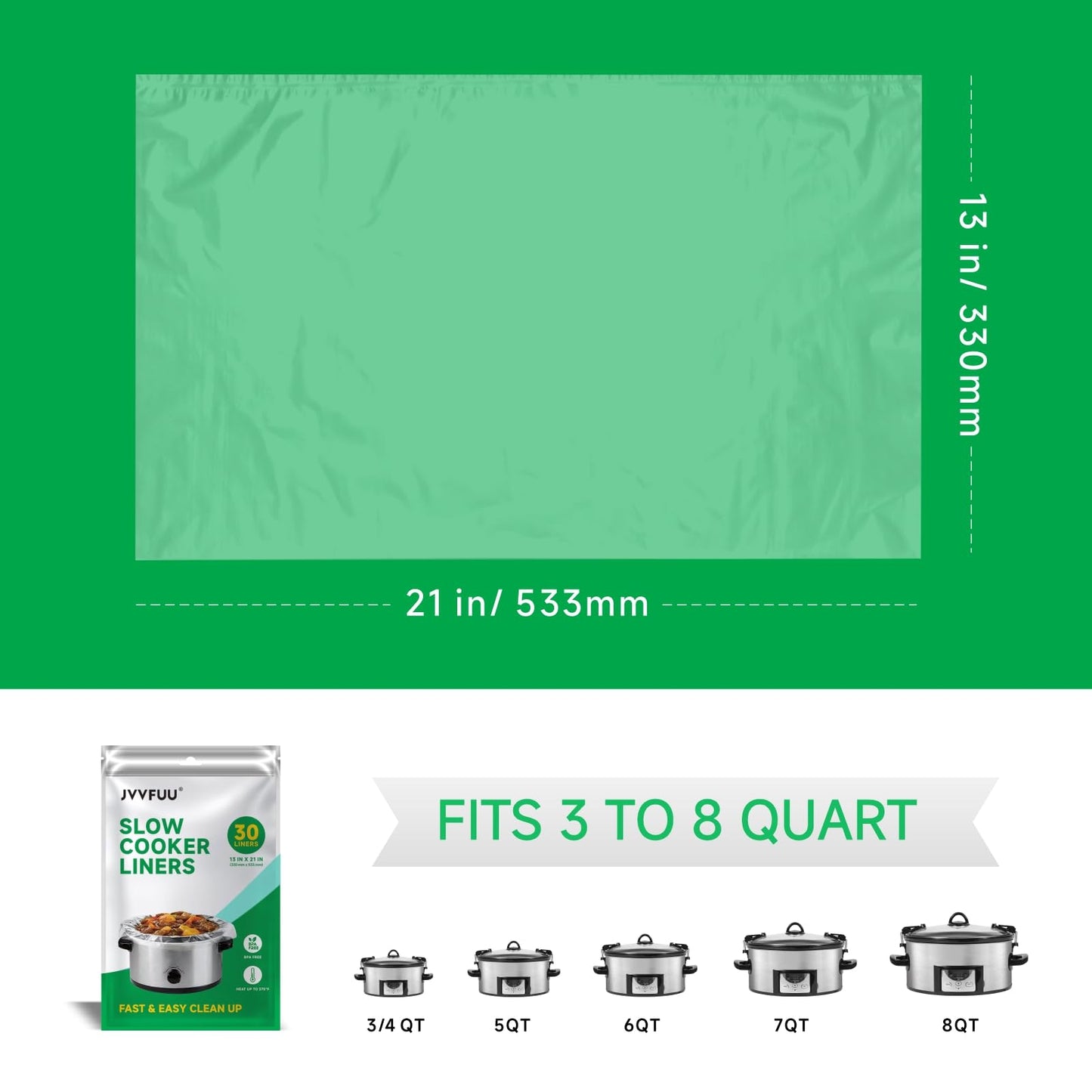 JVVFUU Slow Cooker Liners 3-8 Quart, Cooking Bags Large Size 13"x 21", Slow Cooker Bags Disposable Oval Large For Crock Pot (30)