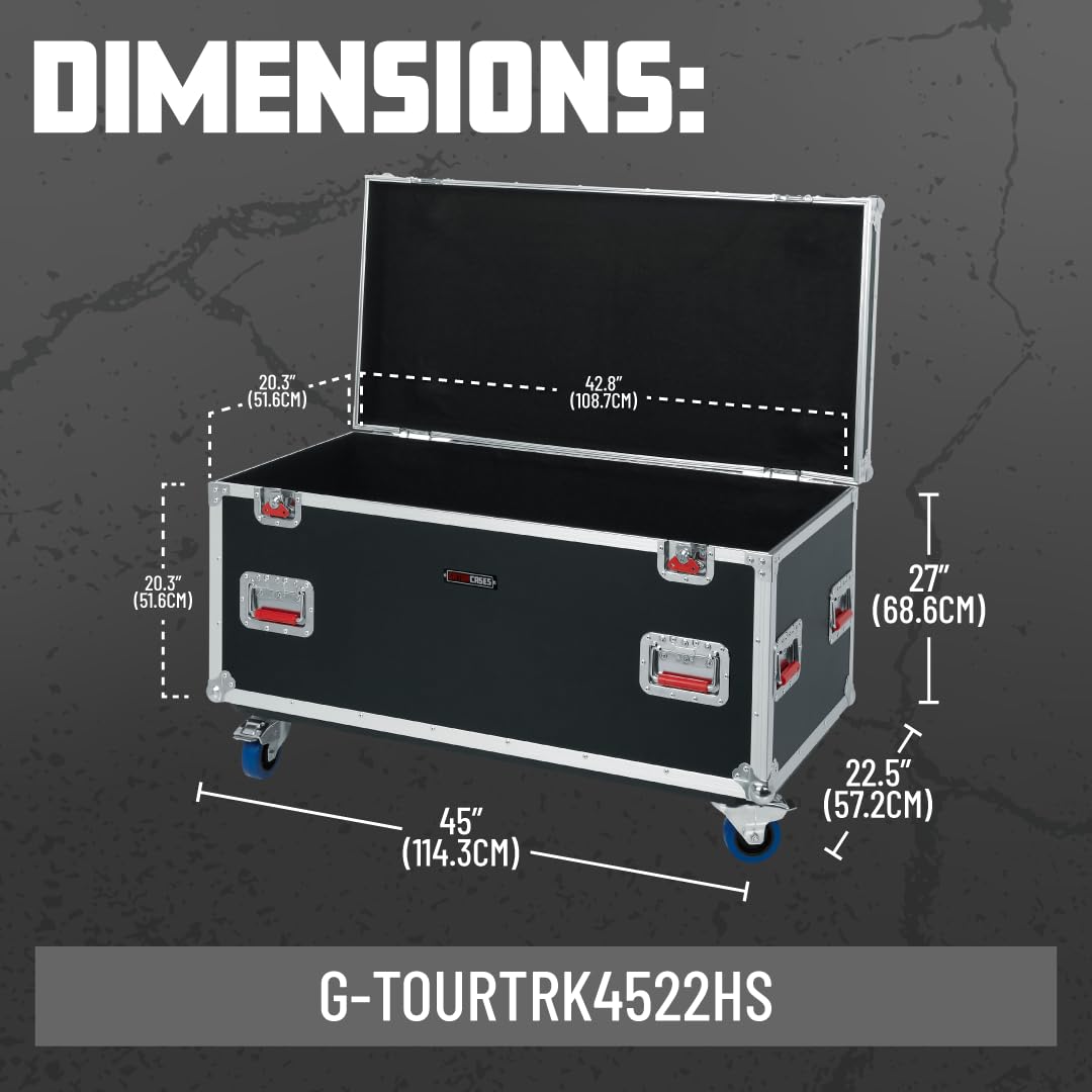 Gator Cases G-TOUR Series Equipment Storage Case/Cable Trunk with Heavy Duty Casters, Truck Pack Size, 45" x 22" x 27" (G-TOURTRK4522HS)