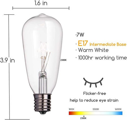 Brightown 24-Pack Edison Replacement Light Bulbs,7W E17 Screw Base ST40 Replacement Clear Glass Light Bulbs for Outdoor Patio ST40 String Lights, Warm White