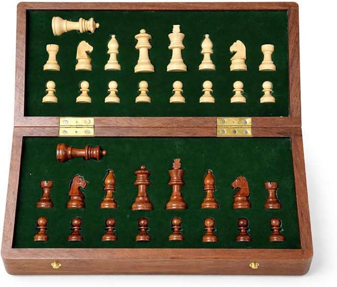 Personalized Wooden Chess Set | Magnetic Folding Travel Board with Storage Box 10 in &amp 2 Extra Queens (10 inch x 10 inch)