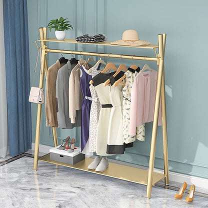 MAIKAILUN Clothes rack Gold, Freestanding Industrial Garment Rack with Double shelves Multi-functional Bedroom Hanging Clothing Rack,Heavy Duty Coat Rack Organizer for Bedroom Shoes 1 pack (39'' L)