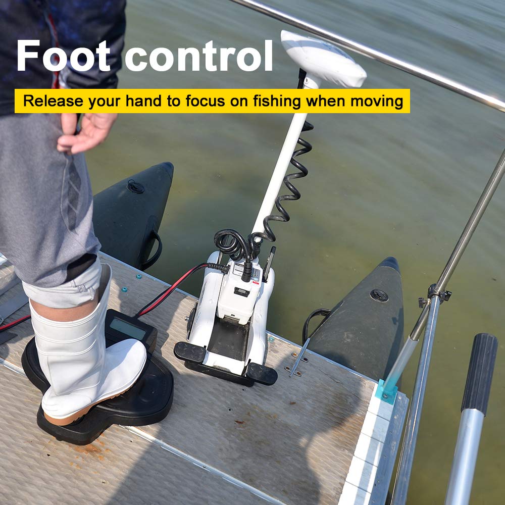 AQUOS Haswing CaymanB Electric Bow Mount 12V Saltwater & Freshwater Trolling Motor - 55lbs Thrust, 54in Shaft, with Wireless Remote & Wireless Foot Control, Quick Release Bracket