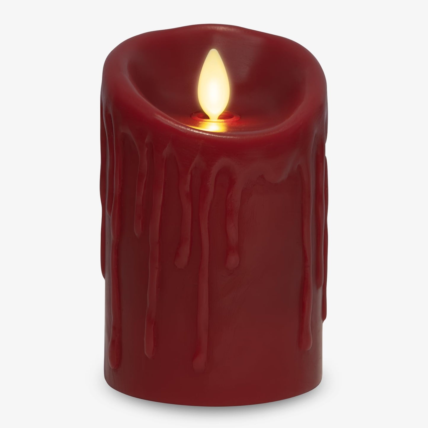 Luminara Wax Drip Flameless LED Candle, Burgundy 3" x 4.5", Timer Function, Real Wax Pillar, Battery Operated Unscented Safe, Long-Lasting