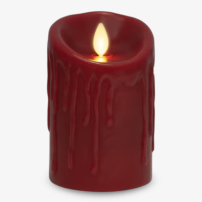 Luminara Wax Drip Flameless LED Candle, Burgundy 3" x 4.5", Timer Function, Real Wax Pillar, Battery Operated Unscented Safe, Long-Lasting