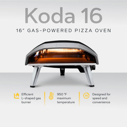 Ooni Koda 16 Propane Gas Pizza Oven – 16" Gas Powered Outdoor Oven with 28 mBar Regulator and Gas Hose, Gas Powered Portable Pizza Oven - Foundry Black