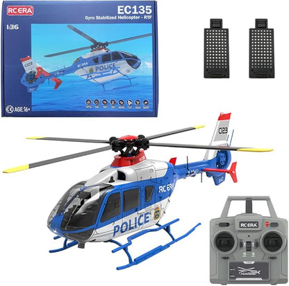 RC ERA C123 EC135 6CH RC Helicopter 1/36 Scale Military Aircraft Single-Rotor Gyroscopic Stabilization with Altitude Hold/One-Key Take Off for Beginners &amp Adults -RTF/2 Battery