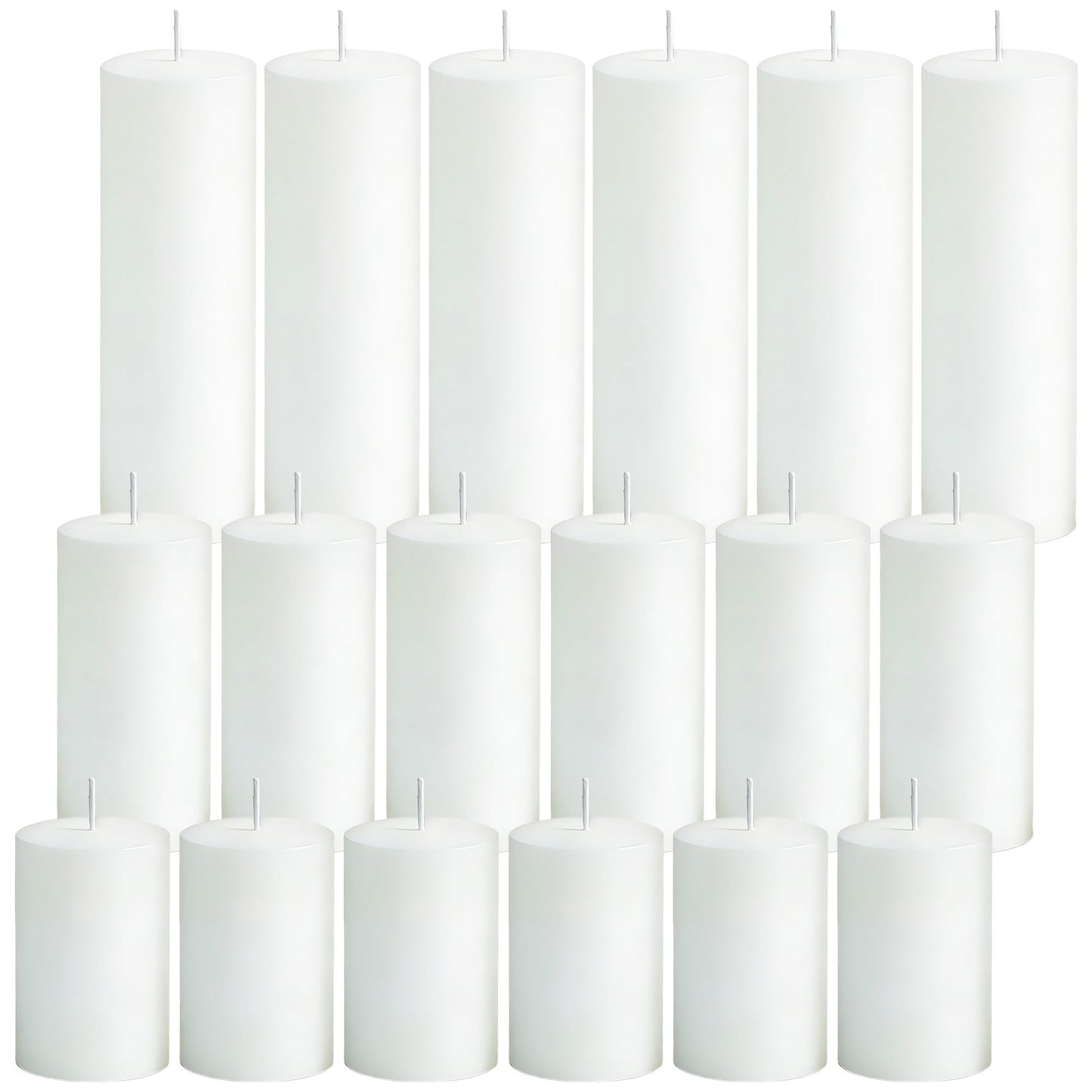 SDBALLBZ 18 Pcs White Pillar Candles Bulk Set, 2x3” 2x4” 2x6” Paraffin Hurricane Candles, Unscented Dripless Smokeless, Long Burning for Party Wedding Events Home Decor