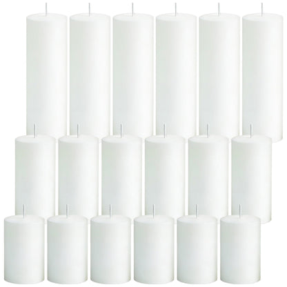 SDBALLBZ 18 Pcs White Pillar Candles Bulk Set, 2x3” 2x4” 2x6” Paraffin Hurricane Candles, Unscented Dripless Smokeless, Long Burning for Party Wedding Events Home Decor
