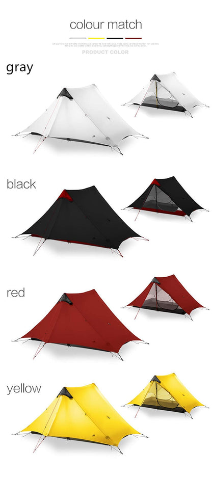 3F UL GEAR Lanshan 2 Person Tent Hiking Ultralight Camping Tent Professional 15D Silnylon Rodless Trekking Pole Tent Waterproof Backpacking Outdoor for Camping, Bivvy (2P Gray 4 Season)