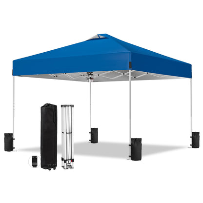 10 x 10FT Blue Pop Up Canopy Tent, Easy Setup Outdoor Portable Gazebos Shelter Sun Shade with Wheeled Carry Bag, Sandbags for Events, Party, BBQ, Backyard, Adjustable Height
