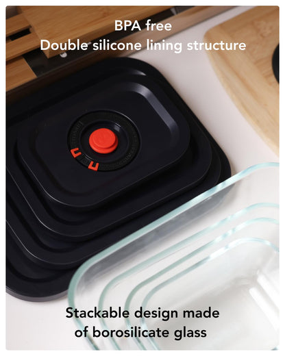 airhood Vacuum Food Storage Container Set | Powerful Electric Vacuum Pump + 4 Borosilicate Glass Containers | Keeps Food Fresh 5X Longer | Microwave, Freezer & Oven Safe | BPA-Free & Stackable