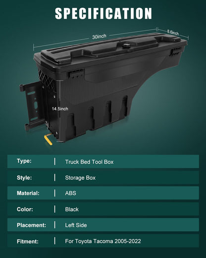 SCITOO Truck Bed Tool Box for Toyota Tacoma 2005-2021 Left Driver Side,Multi-Compartment Dividers Organized Storage,Heavy Duty & No-Drill Installation