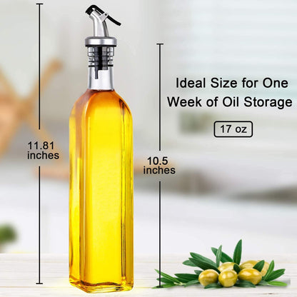 WERTIOO Olive Oil Dispenser Bottle,4Pack 17 OZ Glass Oil Dispenser for Kitchen with 4 Pourer,1 Stainless Steel Funnel & 1 Pen and 8 Label for Kitchen (500ml)