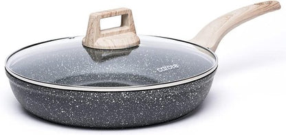 CAROTE Nonstick Frying Pan - 10-Inch Granite Skillet with Glass Lid | PFOA Free Egg & Omelet Pan