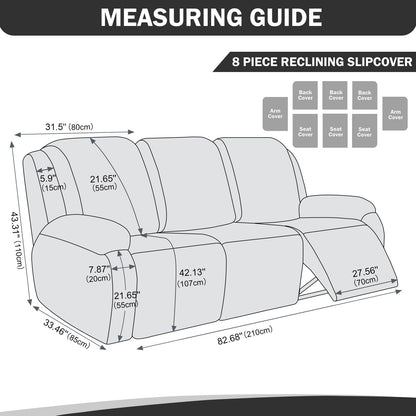 vctops 8 Pieces Waterproof Faux PU Leather Recliner Sofa Covers Stretch Soft 3 Seats Couch Cover Anti-Slip Sofa Slipcover Furniture Protector with Elastic Bottom for Kids Pet(Black,3 Seat)