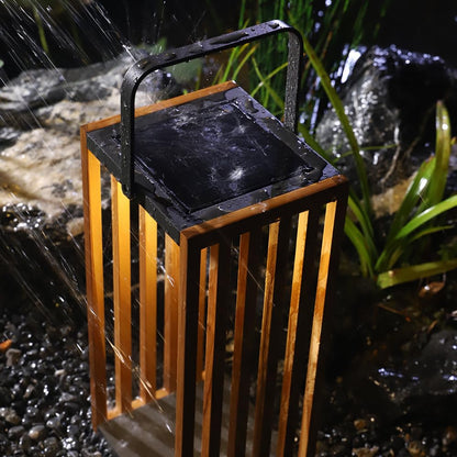 Teak Solar Lantern Outdoor, Solar & USB Rechargeable Floor Lamp, Woven Rope Modern Table Light, 3-Level Dimmable Waterproof Decor for Patio, Garden & Yard (THE GATE Large)