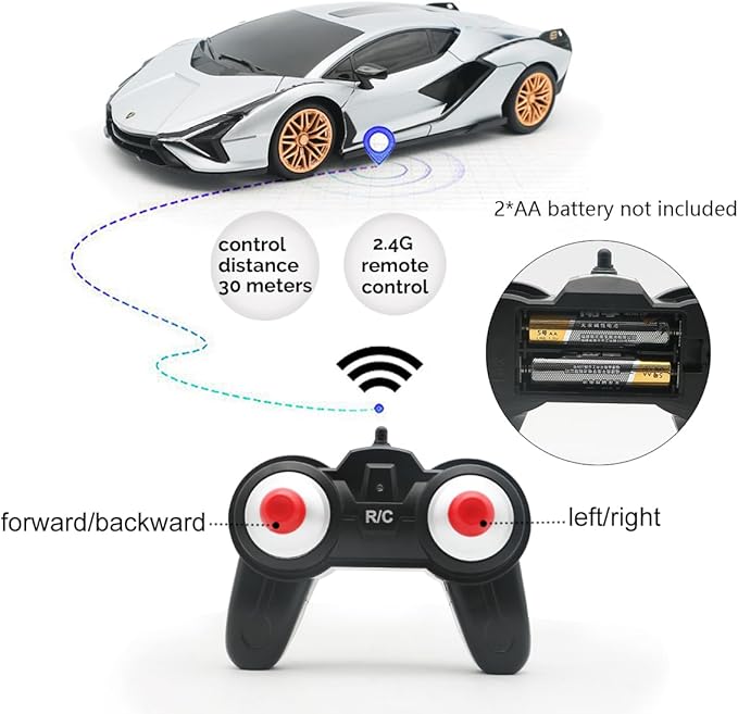 QUN XING Remote Control Car 1:24 Officially Licensed 2.4GHZ Rc Cars Lambo Sport Racing Toy Car for Kids Boys 4-7 Years Birthday GiftSilver