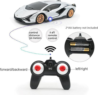 QUN XING Remote Control Car 1:24 Officially Licensed 2.4GHZ Rc Cars Lambo Sport Racing Toy Car for Kids Boys 4-7 Years Birthday GiftSilver