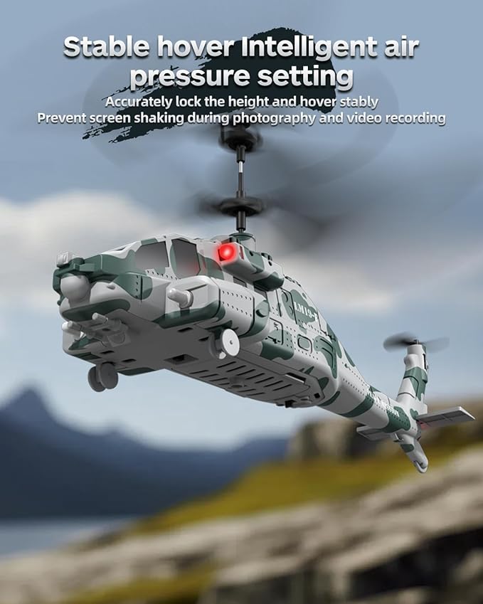 RC Helicopter with 10 Missiles 2.4GHz LM19-F Army Remote Control Helicopter Military Helicopter for Beginners and Adults LED Lights Altitude Hold One-Key Take Off Indoor Friendly
